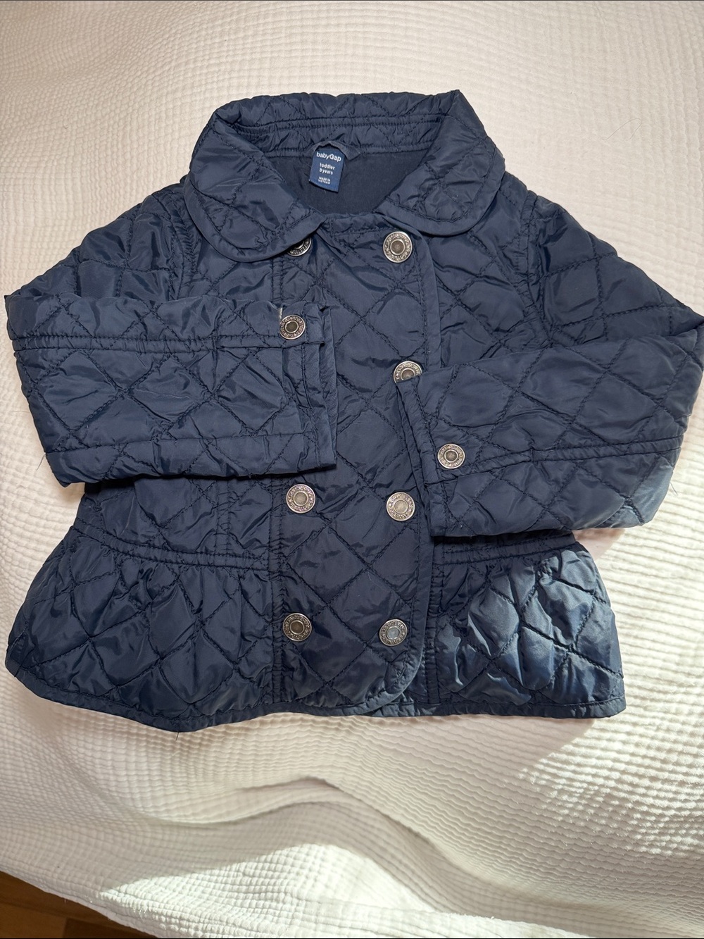 EUC Gap Girls' Navy Quilted Double-Breasted Peplum Jacket 3T